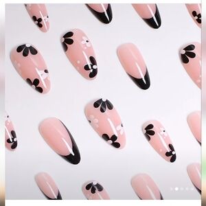 Pink and Black Floral Press-On Nails